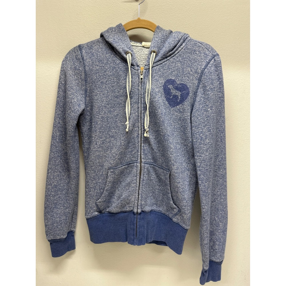 Victoria's Secret PINK Blue Heathered Full Zip Hoodie Love Pink 86 Heart Small